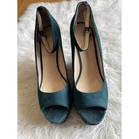 Boutique 9 Women’s Size 10 Sparkle platform Wedge Shoes Peep toe Heels - Picture 4 of 11